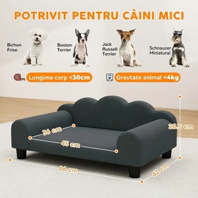 PawHut Canapea pentru câini cu cotiere de susținere, din lemn și țesătură French Terry, 66 x 42 x 28,5 cm, gri închis | Aosom Romania