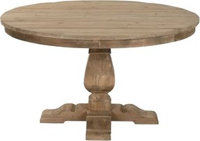 Masă dining rotundă din lemn reciclat, natur, 6 locuri, cu picior central în formă de balustru, 76 x 140 cm, „Mesa”