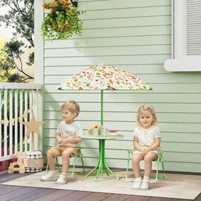 AIYAPLAY Set de Mobilier de Grădină din 4 Piese cu Masă, Scaune și Umbrelă de Soare Reglabilă, 50xΦ49,5 cm, Verde | Aosom Romania