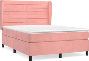 vidaXL Pat box spring cu saltea, roz, 140x200 cm, catifea