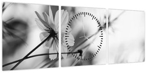 Tablou - Flori alb-negru (cu ceas) (90x30 cm)