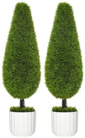 Set 2 Plante Artificiale cu Ghiveci de Ø12x16 cm, Muschi si Ciment, Plante Artificiale de 90cm din PE si Plastic, Verde-Alb HOMCOM | Aosom RO