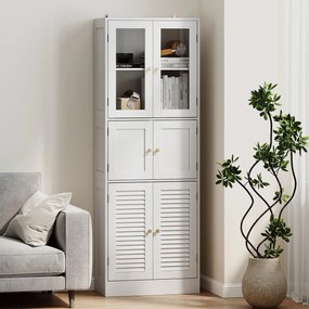 HOMCOM Dulap pentru baie cu 3 compartimente și 2 uși din sticlă și lemn, rafturi reglabile, 60x30x170 cm, alb | Aosom Romania