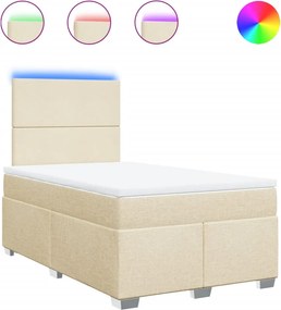 vidaXL Pat box spring cu saltea, crem, 120x200 cm, textil