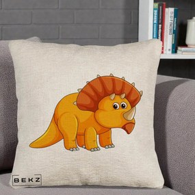 Perna Decorativa Triceratops Portocaliu, 40x40 cm, Bej Canapea, Husa Detasabila, Perna Inclusa, BEKZ®