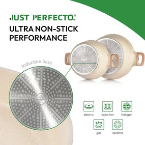 Set oale si tigai Just Perfecto JL-28, 15 piese, Turnat, Acoperire din marmura, Inductie, Accesorii, Bej