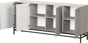 Comodă cu patru uși Lorini 200 cm - cașmir / mânere negre / cadru metalic