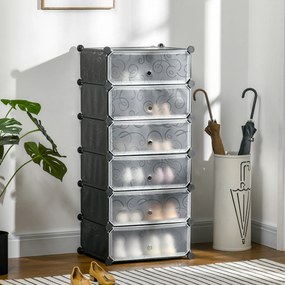 HOMCOM Pantofar modular cu 6 cutii din PP și oțel, 49x36,5x108 cm, negru și alb | Aosom Romania