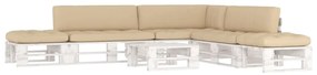 3066856 vidaXL Set mobilier din paleți cu perne, 6 piese, alb, lemn pin tratat