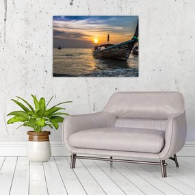 Tablou pe sticlă - Vas la mal (70x50 cm)