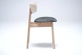 Scaun dining din lemn de stejar și stofă, natur, cu spătar curbat, șezut tapițat gri și picioare evazate, 77 x 50 x 51 cm, „Rive Gauche”