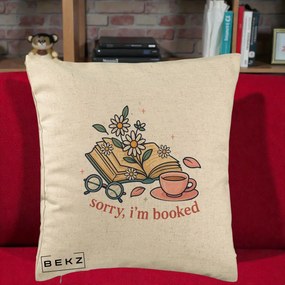Perna Personalizata Sorry I'm Booked Carti Flori, 40x40 cm, Bej, Husa Detasabila, Perna Inclusa, BEKZ®