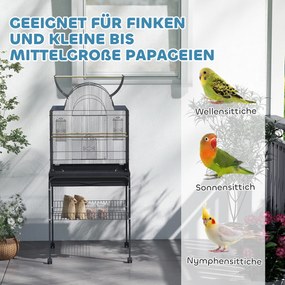 PawHut Cușcă pentru serinari &amp; papagali, mobilă, cu raft, grilaj din metal, negru | Aosom Romania