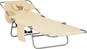 Outsunny Șezlong de grădină, scaun reclinabil cu deschidere căptușită pentru față, șezlong de masaj pentru exterior, buzunar lateral, material textil, metal, Bej | Aosom Romania