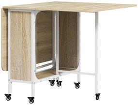 HOMCOM Masă Pliabilă pentru 4-6 Persoane, Masă cu Spațiu Economic, Raft și 6 Roți, 130x80x74 cm, Lemn Natural | Aosom Romania