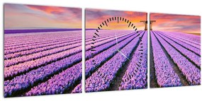 Tablou - ferma cu flori (cu ceas) (90x30 cm)