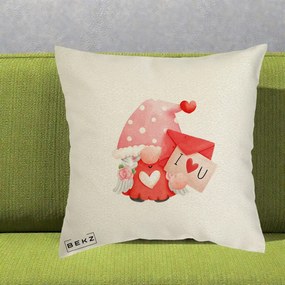Cadou Romantic - Perna Personalizata I Love You Gnome Valentine cu Scrisoare, 40x40 cm, Ecru, Husa Detasabila, Perna Inclusa, BEKZ®