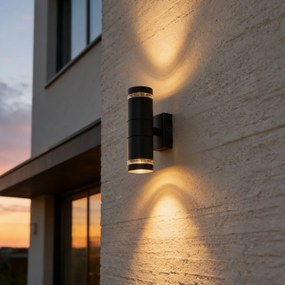 Lampă de perete modernă de exterior neagră cu 2 lumini IP44 - Dubbla