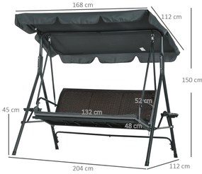 Outsunny Leagăn de Grădină de 3 Locuri cu Acoperiș Reglabil Suporturi pentru Pahar și Tăvițe Scaun 320 kg 204x112x150 cm Gri | Aosom Romania
