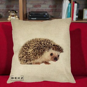 Perna Decorativa Arici Fotorealist, 40x40 cm, Crem, Husa Detasabila, Perna Inclusa, BEKZ®