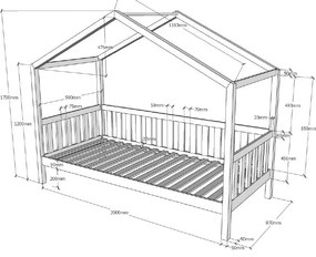 Pat pentru copii în formă de căsuță din lemn de pin Vipack Dallas, 90 x 200 cm