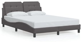 3208180 vidaXL Cadru de pat cu tăblie, gri, 140x190 cm, piele ecologică