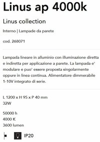 Aplica perete LED liniara 120cm ambientala LINUS AP BK 4000K