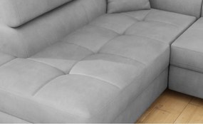 Colțar gri deschis extensibil/cu spațiu de depozitare cu tapițerie din catifea (cu colț pe partea stângă/în formă de ”L”) Anton – ELTAP