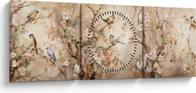 Tablou - Pictură de păsări de epocă II. (cu ceas) (90x30 cm)
