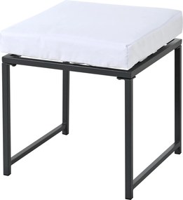 Set de grădină 7 piese pentru 6 persoane, masă din sticlă securizată, 4 scaune împletite și 2 taburete pentru picioare, Negru+Alb