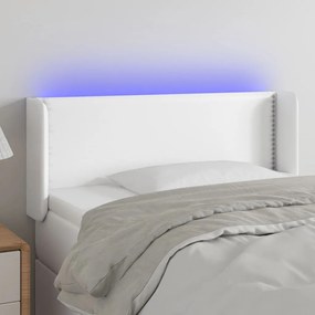 vidaXL Tăblie de pat cu LED, alb, 103x16x78/88 cm, piele ecologică