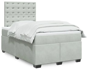 vidaXL Pat box spring cu saltea, gri deschis, 120x190 cm, catifea