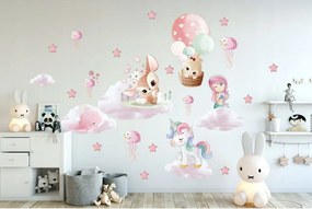 Autocolant de perete fantezie pentru fete, cu personaje din basme 100 x 200 cm