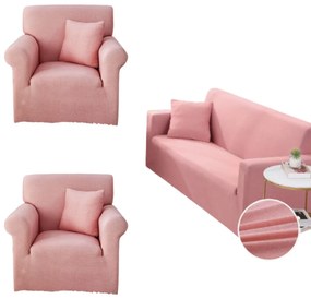 Set huse elastice pentru canapea 3 locuri si 2 fotolii, cu brate, uni, roz, SHEJ-37