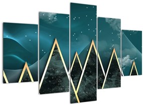 Tablou - Lună plină deasupra munțiilor aurii (150x105 cm)