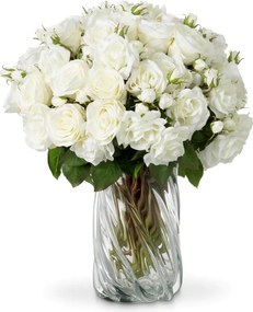 Buchet artificial LUX din 72 de trandafiri albi, Roses
