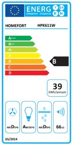 Hotă extractibilă HOMEFORT HPK611W, încorporată, iluminare LED, 1 motor, 408 m3/h, 54-66 dB, lățime 60 cm, B