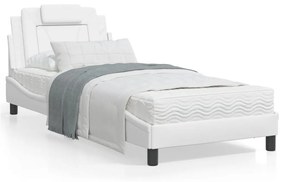 3213988 vidaXL Cadru de pat cu lumini LED, alb, 90x190 cm, piele ecologică