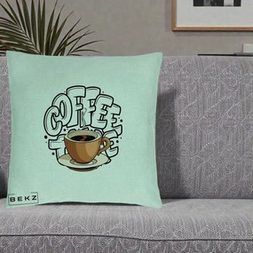 Perna Personalizata COFFEE cu Cana, 40x40 cm, Verde Menta, Husa Detasabila, Perna Inclusa, BEKZ®