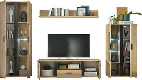 Mobilier living KANODE, stejar artisan/negru, PAL laminat/sticla, cu i
