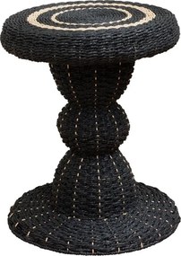Măsuță laterală împletită rotundă din hârtie și metal, negru, cu inele natur pe blat și cusături în contrast, 54 x 44 cm, „Tanzania”
