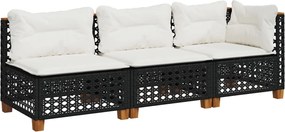 vidaXL Canapea de grădină cu perne, 3 locuri, negru, poliratan