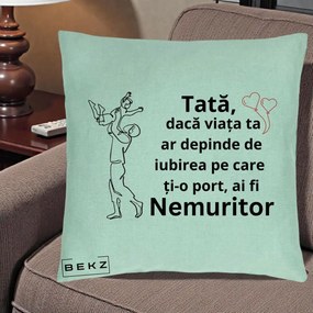 Cadou pentru Tata - Perna Personalizata Tata Nemuritor Joaca in Aer, 40x40 cm, Verde Menta, Husa Detasabila, Perna Inclusa, BEKZ®