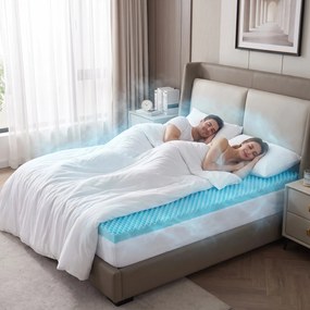 Topper ortopedic saltea spuma memorie gel cooling, husa bambus, Albastru