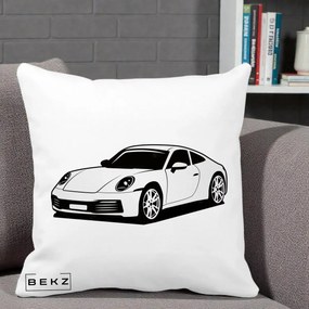 Perna Personalizata Porsche 911 Silueta, 40x40 cm, Alba Mata, Husa Detasabila, Perna Inclusa, BEKZ®
