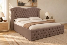 Pat tapițat Chesterfield Avella 140×200 cm, cappuccino, cu ladă de depozitare