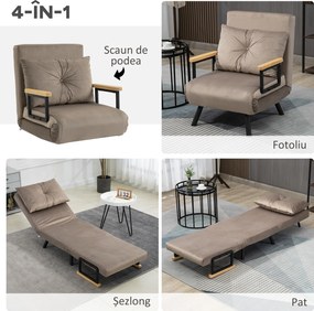 HOMCOM Fotoliu Pat Extensibil 3 în 1 cu Spatar Reglabil și Perna Detasabilă pentru Cameră de Zi sau Dormitor, Gri Deschis | Aosom Romania