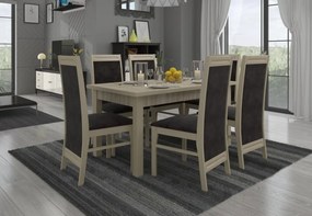 Set de masa extensibila si 6 scaune tapitate, RODOS 7, ADRK Furniture (Culoare: Stejar)