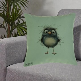 Perna Decorativa Pui Negru Zbarlit cu Pene Fine, 40x40 cm, Verde, Husa Detasabila, Perna Inclusa, BEKZ®