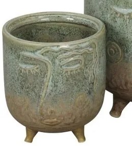 Ghiveci Face din ceramica, verde antichizat, 11x13 cm